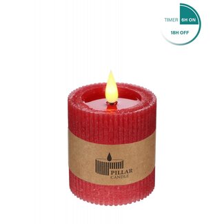 4A Stompkaars Geribbeld LED | Kleur: Rood | Diameter 7 centimeter | Hoogte 7.5 centimeter | Exclusief AAA batterijen | Per 6 kaarsen
