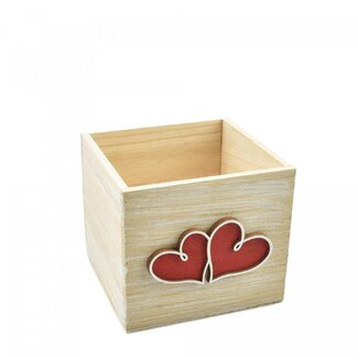4A Wooden Flowerpot bowl with Heart | Colour: Red | Diameter 13.5 centimetre | Height 12 centimetre | Per 6 bowls