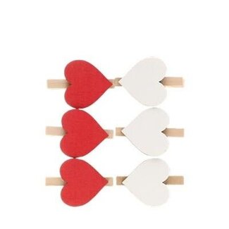 4A Knijper met Hartje | Kleur: Gemengde Kleuren | Lengte 4 centimeter | Per 6 knijpers