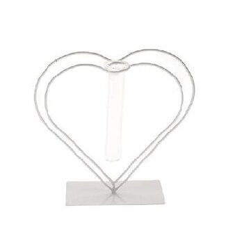 4A Cadre cœur avec vase tube | Couleur: Blanc naturel | Longueur 15 centimeter | Largeur 8 centimeter | Hauteur 23 centimeter | Par 4 cœurs