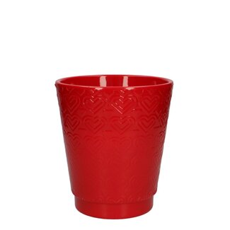 4A Ceramic Plant Pot “Hearts” | Colour: Red | Diameter 13 centimeter | Height 14.5 centimeter | Per 6 plant pots