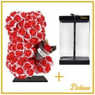 4A Ours en roses en mousse avec bouquet | Couleur: Rose et Blanc | Hauteur 25 centimeter | y compris support | Par ours