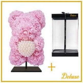 4A Bär aus Schaumrosen mit Herz | Farbe: Hellrosa | Höhe 25 centimeter | inklusive Ständer | Pro Bär