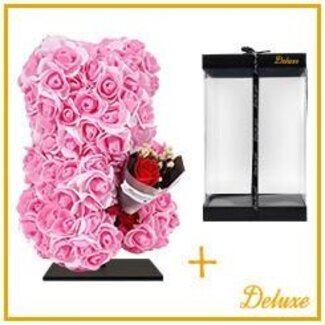 4A Beer van Foam Rozen met Boeket | Kleur: Roze | Hoogte 25 centimeter | inclusief standaard | Per beer