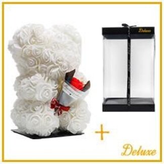 4A Bear of Foam Roses with Bouquet | Colour: Natural White | Height 25 centimeter | including stand | Per bear