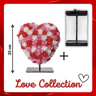 4A Cœur de roses en mousse | Couleur: Rose et Blanc | Hauteur 25 centimeter | incluant support | Par cœur