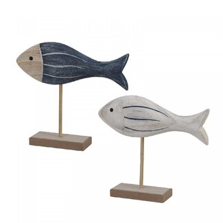4A Vis Decoratie Assortiment op voet “Maritiem” | Kleur: Blauw Wit | Diameter 22 centimeter | Hoogte 15 centimeter | Per 2 vissen