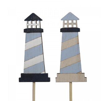 4A Vuurtoren Bijsteker “Maritiem” | Kleur: Blauw Wit | Diameter 3 centimeter | Lengte 8 centimeter | Lengte Bijsteker 20 centimeter | Per 10 bijstekers
