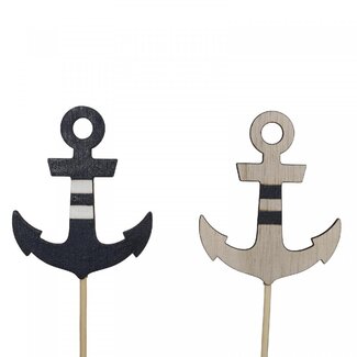 4A Anker Bijsteker “Maritiem” | Kleur: Blauw Wit | Diameter 6 centimeter | Lengte 7 centimeter | Lengte Bijsteker 20 centimeter | Per 10 bijstekers