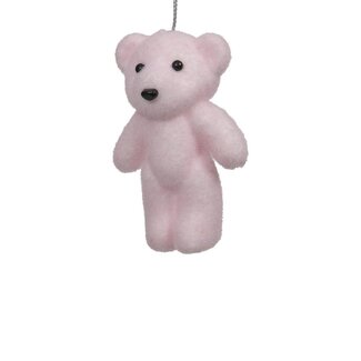 4A Flocké Ours Suspension Décorative | Couleur: Rose | Hauteur 12 centimeter | Par 2 suspensions