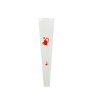4A Hoes voor 1 Roos “Cupido” | Kleur: Wit en Rood | Lengte 54 centimeter | Breedte 12 centimeter | Opening 3 centimeter | Per 50 hoezen