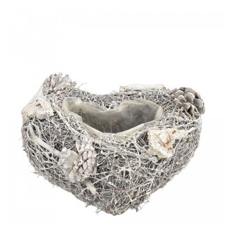 4A Twijg Hart Bloempot Plantenpot | Kleur: Grijs | Diameter 20 centimeter | Hoogte 7 centimeter | Per 2 planters