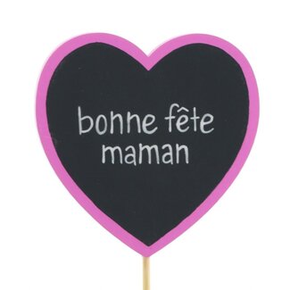 4A Herz-Stecker “Bonne Fête Maman” | Farbe: Fuchsia | Länge Stecker ± 10 centimeter | Durchmesser Herz 6 centimeter | Pro 25 Stecker