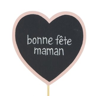 4A Herzstecker “Bonne Fête Maman” | Farbe: Hellrosa | Länge Stecker ± 10 centimeter | Durchmesser Herz 6 centimeter | Pro 25 Stecker