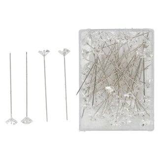 4A Spelden met Diamant Knop | Kleur: Transparant | Diameter 11 millimeter | Lengte 60 millimeter | Inhoud 55 spelden | Per doosje