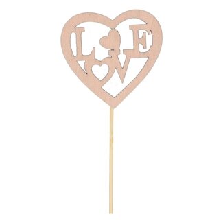 4A Wooden Heart Stem pick “Love” | Colour: Pink | Length stem pick ± 50 centimeter | Diameter heart 8 centimeter | Per 25 stem picks