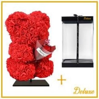 4A Bear of Foam Roses with Bouquet | Colour: Red | Height 25 centimetre | inclusief standaard | Per bear