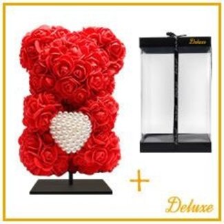 4A Ours en roses en mousse avec cœur | Couleur: Rouge | Hauteur 25 centimeter | avec support inclus | Par ours