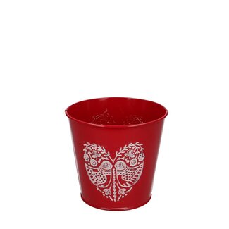 4A Zinken Bloempot “Lovebird” | Kleur: Rood | Diameter 12.5 centimeter | Hoogte 11.5 centimeter | Per 10 bloempotten