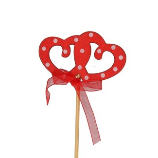 4A Dubbel Hart Bijsteker | Kleur: Rood | Diameter 7 centimeter | Lengte bijsteker ± 50 centimeter | Per 25 bijstekers