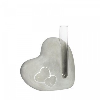 4A Heart with glass Tube Vase | Colour: Grey | Diameter tube vase 2 centimeter | Height 12.5 centimeter | Per 6 hearts