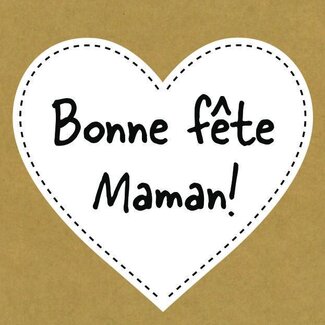 4A Kaart Label “Bonne Fête Maman” | Kleur: Bruin Zwart Wit | Lengte 7 centimeter | Breedte 7 centimeter | Per 20 kaarten