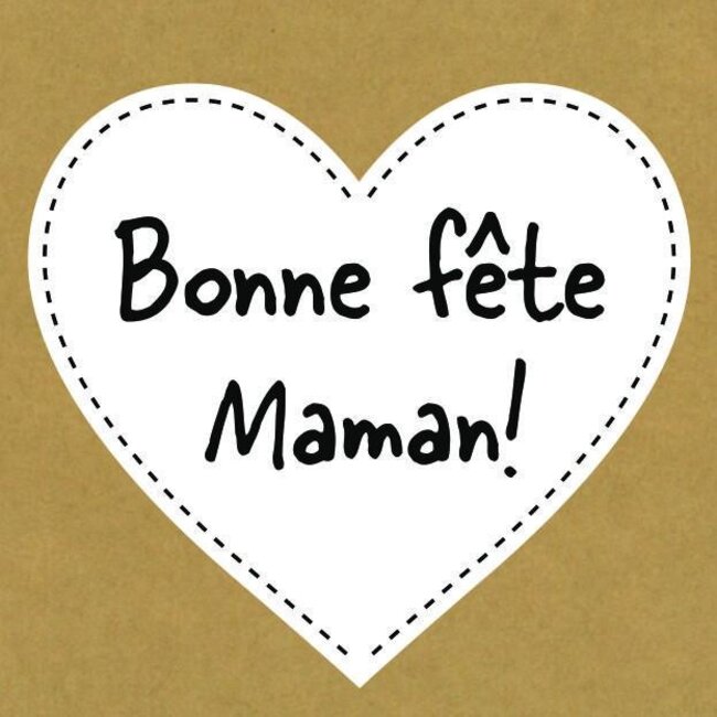 Kaart Label “Bonne Fête Maman” | Kleur: Bruin Zwart Wit | Lengte 7 centimeter | Breedte 7 centimeter | Per 20 kaarten