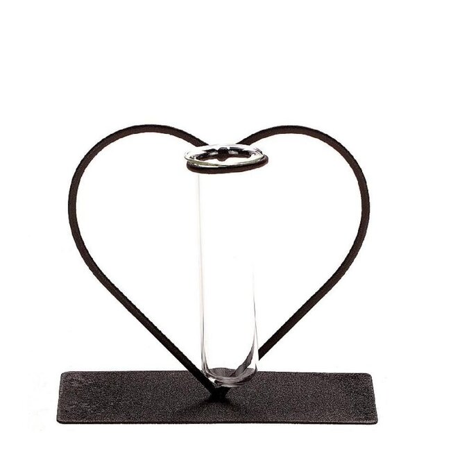 Glazen Vaas Hart met Buis Vaasje | Kleur: Grijs | Lengte 14 centimeter | Breedte 6 centimeter | Hoogte 13 centimeter | Per 12 harten
