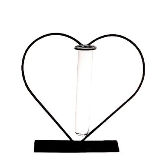 4A Vase en verre Cœur avec petit vase-tube | Couleur: Gris | Longueur 14 centimeter | Largeur 6 centimeter | Hauteur 19.5 centimeter | Par 8 cœurs