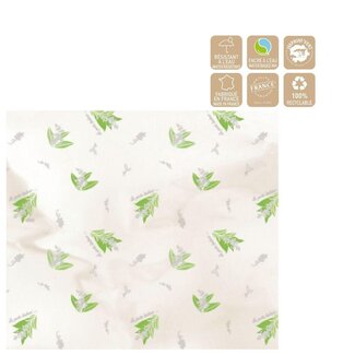 4A Muguet Lelietje-van-Dalen Folie Vel “Happy” | Kleur: Wit Groen | Breedte 35 centimeter | Lengte 50 centimeter | Per 250 vellen