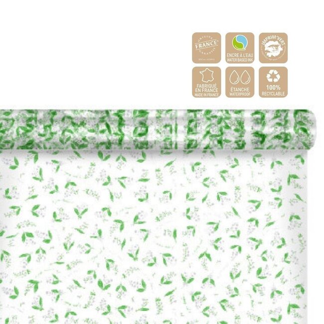 Muguet Lelietje-van-Dalen Folie auf Rolle “Happy” | Farbe: Wit Groen | Breite 80 centimeter | Länge 120 meter | Pro rol