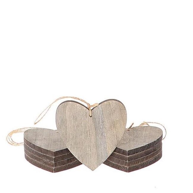 Houten Hart Hanger Decoratie | Kleur: Grijs | Lengte 7 centimeter | Per 10 harten