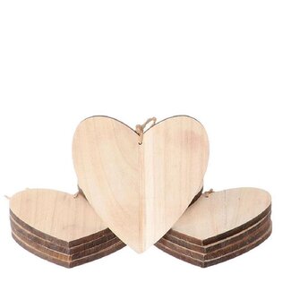 4A Décoration Pendentif Cœur en Bois | Couleur: Brun clair | Longueur 15 centimeter | Par 10 cœurs