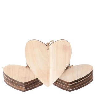 4A Wooden Heart Hanger Decoration | Colour: Light brown | Length 15 centimeter | Per 10 hearts