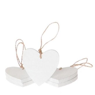 4A Houten Hart Hanger Decoratie | Kleur: Natuurlijk Wit | Lengte 25 centimeter | Per 5 harten