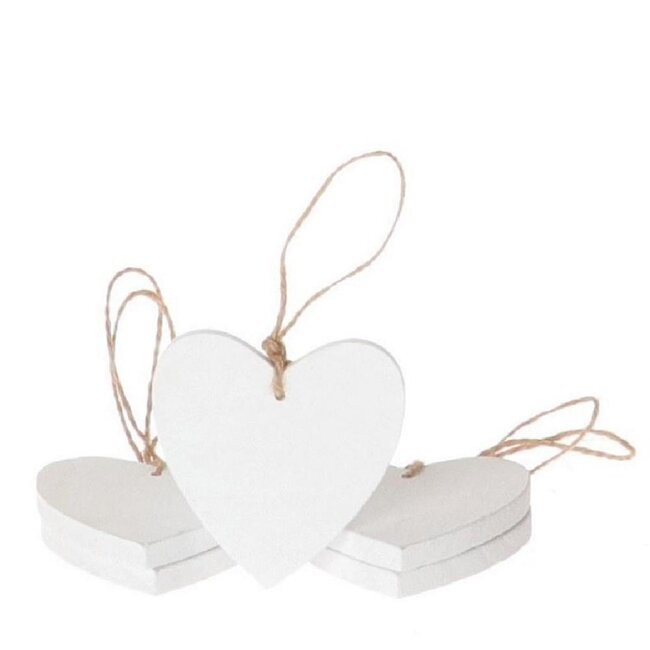 Houten Hart Hanger Decoratie | Kleur: Natuurlijk Wit | Lengte 25 centimeter | Per 5 harten