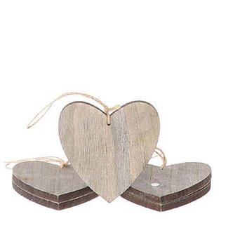 4A Houten Hart Hanger Decoratie | Kleur: Grijs | Lengte 25 centimeter | Per 5 harten