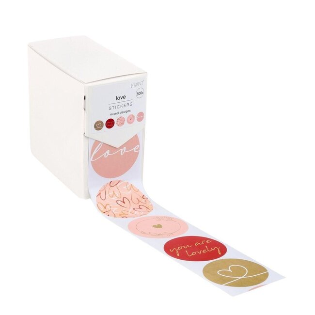 Sticker Label with text “Love” | Colour: Mixed Colours | Diameter 40 millimetre | Per 500 stickers