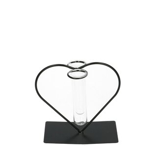 4A Hart Frame met glazen Buis Vaasje | Kleur: Zwart | Lengte 10 centimeter | Diameter buisvaasje 3.5 centimeter | Per 6 harten
