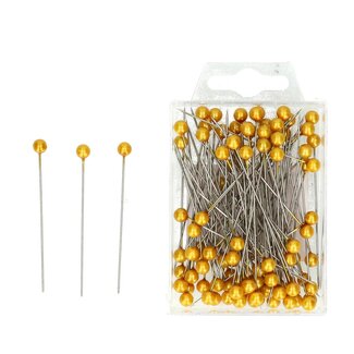 4A Spelden met Parel Knop | Kleur: Goudkleurig | Diameter 6 millimeter | Lengte 65 millimeter | Inhoud 100 spelden | Per doosje