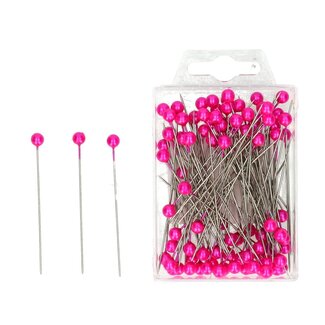 4A Spelden met Parel Knop | Kleur: Fuchsia | Diameter 6 millimeter | Lengte 65 millimeter | Inhoud 100 spelden | Per doosje