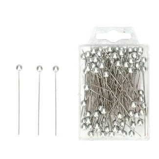 4A Spelden met Parel Knop | Kleur: Zilverkleurig | Diameter 6 millimeter | Lengte 65 millimeter | Inhoud 100 spelden | Per doosje