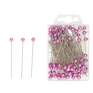 4A Spelden met Parel Knop | Kleur: Violet | Diameter 6 millimeter | Lengte 65 millimeter | Inhoud 100 spelden | Per doosje
