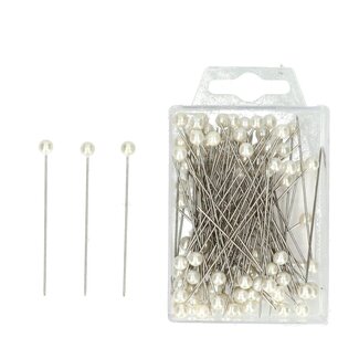 4A Spelden met Parel Knop | Kleur: Naturelle Wit | Diameter 6 millimeter | Lengte 65 millimeter | Inhoud 100 spelden | Per doosje