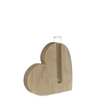 4A Hart met glazen Buis Vaasje | Kleur: Lichtbruin | Diameter buisvaasje 2 centimeter | Hoogte 12.5 centimeter | Per 6 harten