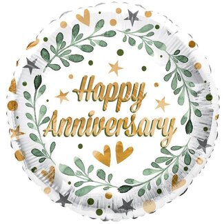 4A Party! Ballon Eco “Happy Anniversary” | Kleur: Goudkleurig | Diameter 45 centimeter | Per 10 ballonnen