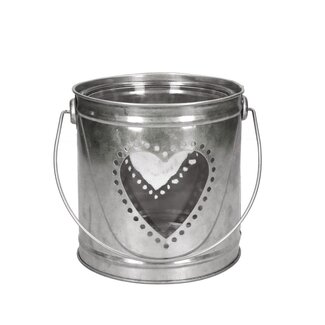 4A Zinken Theelichthouder Bloempot Hart | Kleur: Grijs | Diameter 13 centimeter | Hoogte 13 centimeter | Per 9 harten