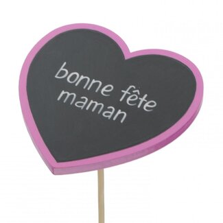 4A Pique cœur “Bonne fête maman” | Couleur: Rose | Diamètre 8 centimètres | Longueur de la pique ± 50 centimètres | Par 25 piques