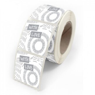 4A Sticker Label “With Love” | Kleur: Grijs | Diameter 40 millimeter | Per 500 stickers