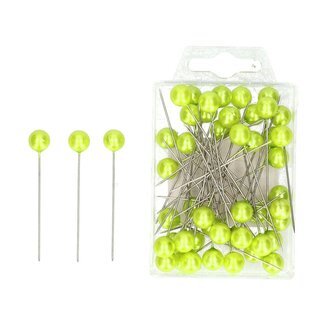 4A Spelden met Parel Knop | Kleur: Appeltjesgroen | Diameter 10 millimeter | Lengte 60 millimeter | Inhoud 50 spelden | Per doosje